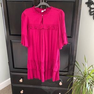 Gap Fuscia Midi Dress with Frayed edging.